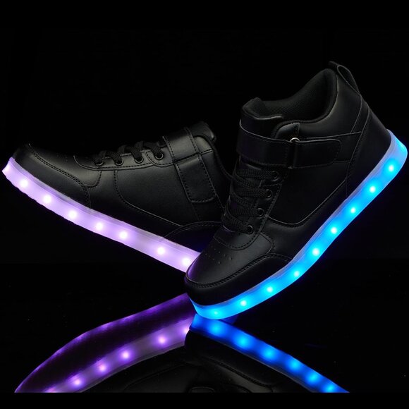 ⚡Unisex Black High Top USB Charging Light Up Shoes Sports LED Dancing Sneakers - Picture 2 of 7